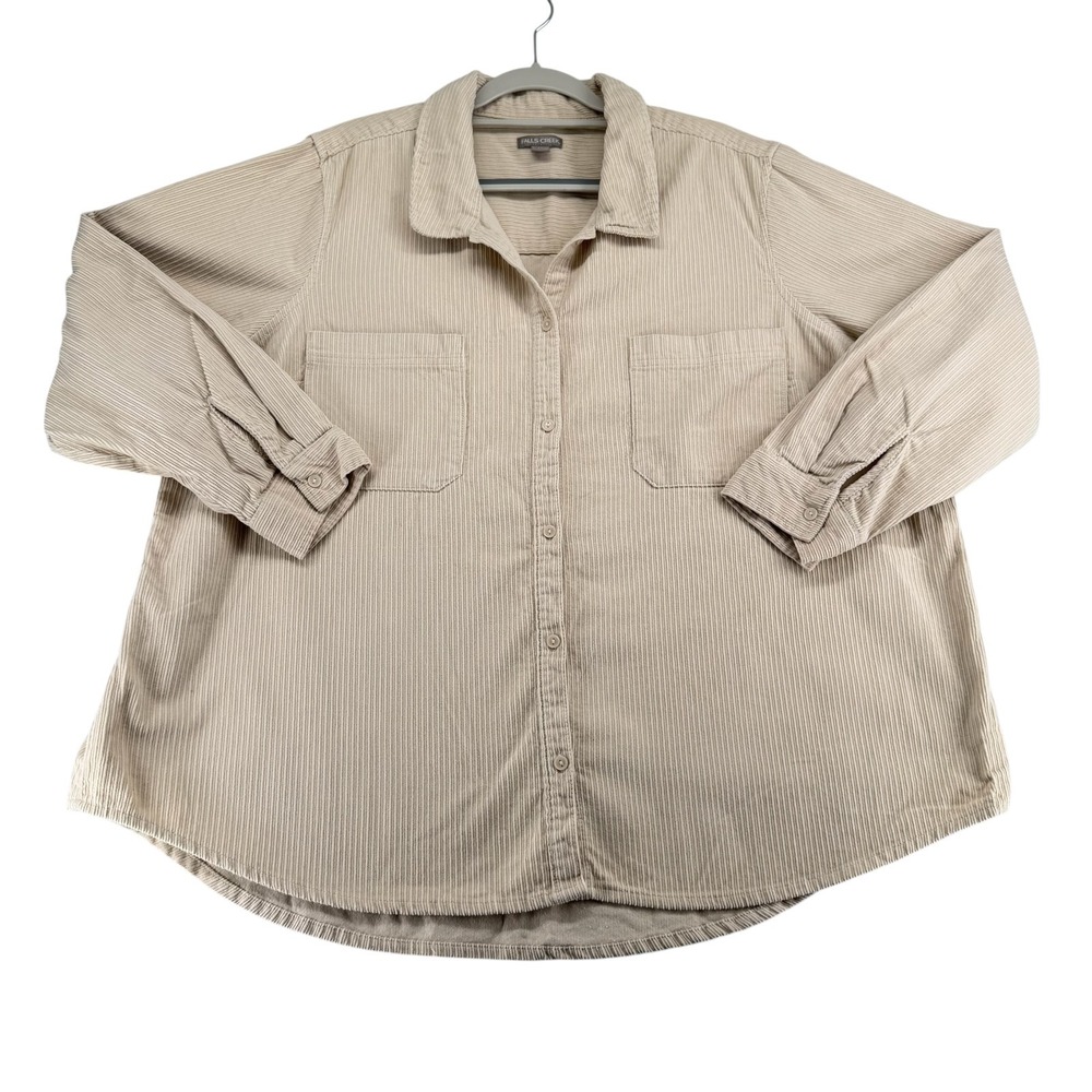 Falls Creek Corduroy Button Down 100% Cotton Shacket Shirt Womens Plus 3X Beige